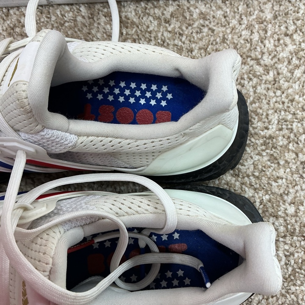 adidas White Sneakers with Red & Blue Stripe Accents - Picture 3 of 12